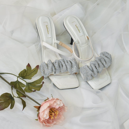 Silver White Gathered Sandal